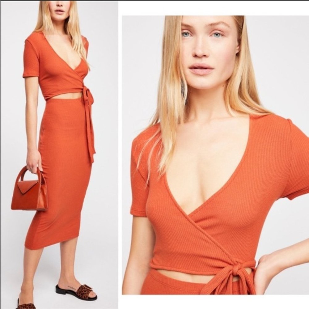 NWT Free People VroomVroom ORANGE MIDI DRESS:M8/10 - Picture 1 of 4